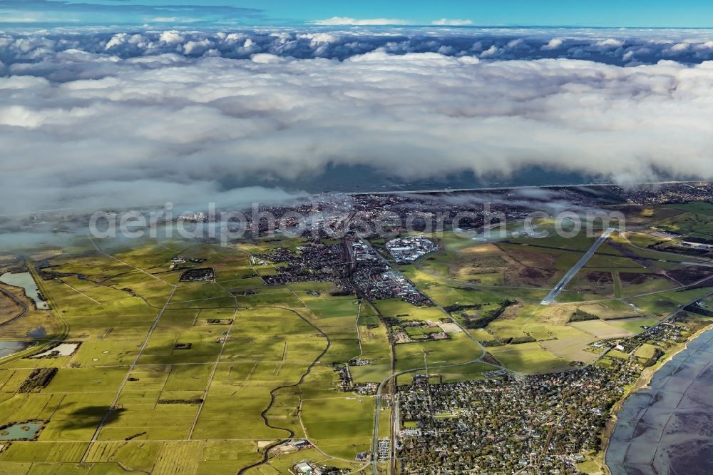 Aerial photograph Sylt - Weather conditions with cloud formation over the island of Sylt in the district Tinnum in Westerland in the state Schleswig-Holstein, Germany