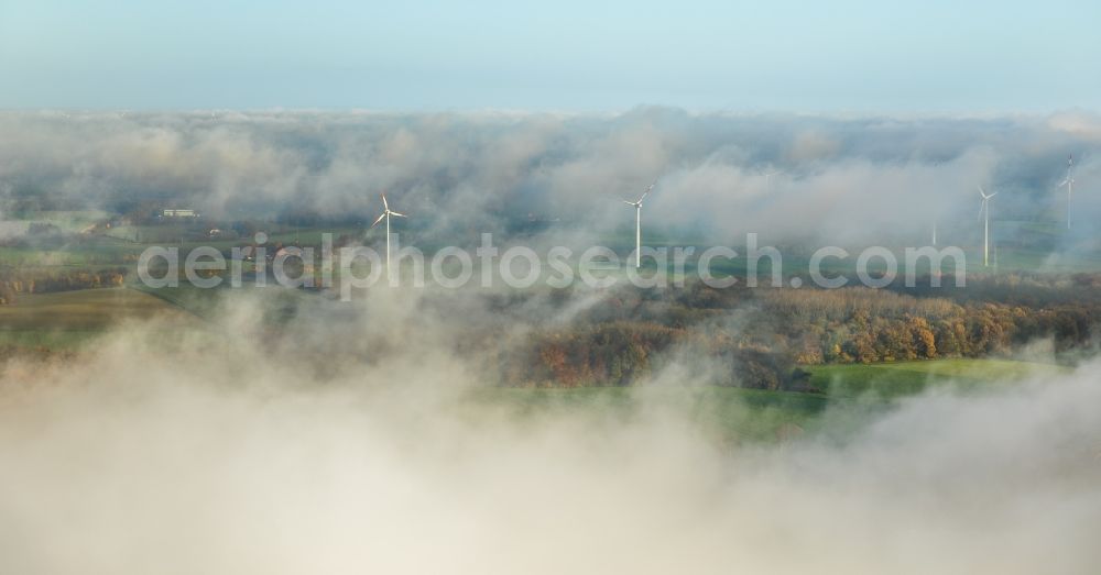 Aerial image Hamm - Weather conditions with cloud formation over the Lippemaeander meadows in Hamm in the state North Rhine-Westphalia, Germany