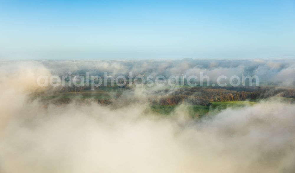 Aerial photograph Hamm - Weather conditions with cloud formation over the Lippemaeander meadows in Hamm in the state North Rhine-Westphalia, Germany