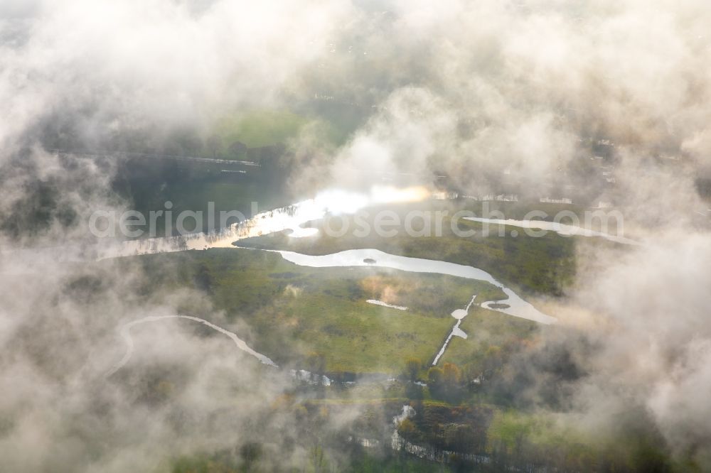 Hamm from above - Weather conditions with cloud formation over the Lippemaeander meadows in Hamm in the state North Rhine-Westphalia, Germany