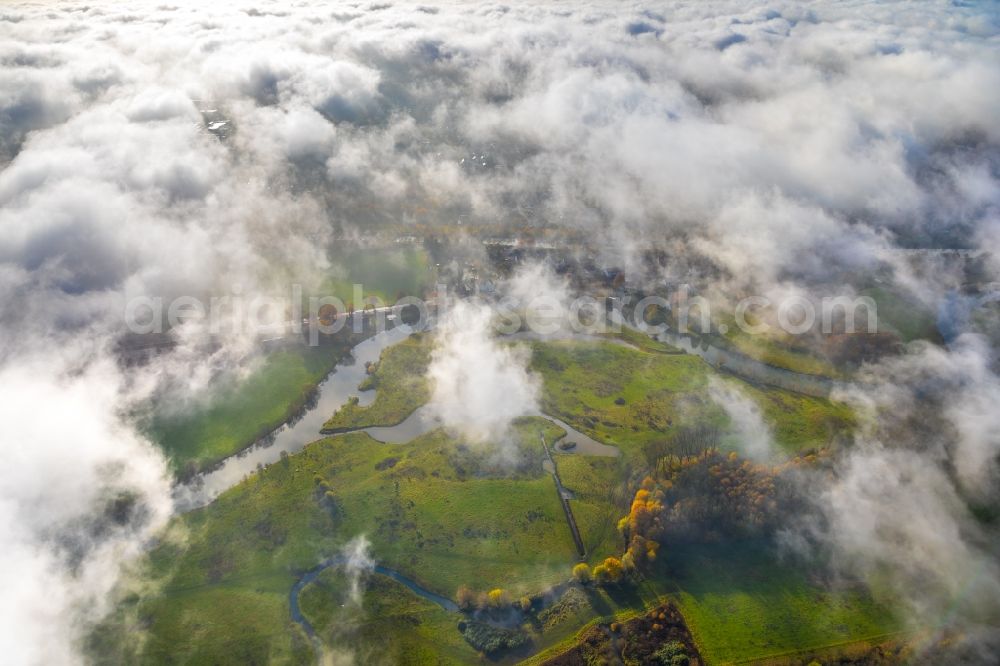 Aerial photograph Hamm - Weather conditions with cloud formation over the Lippemaeander meadows in Hamm in the state North Rhine-Westphalia, Germany