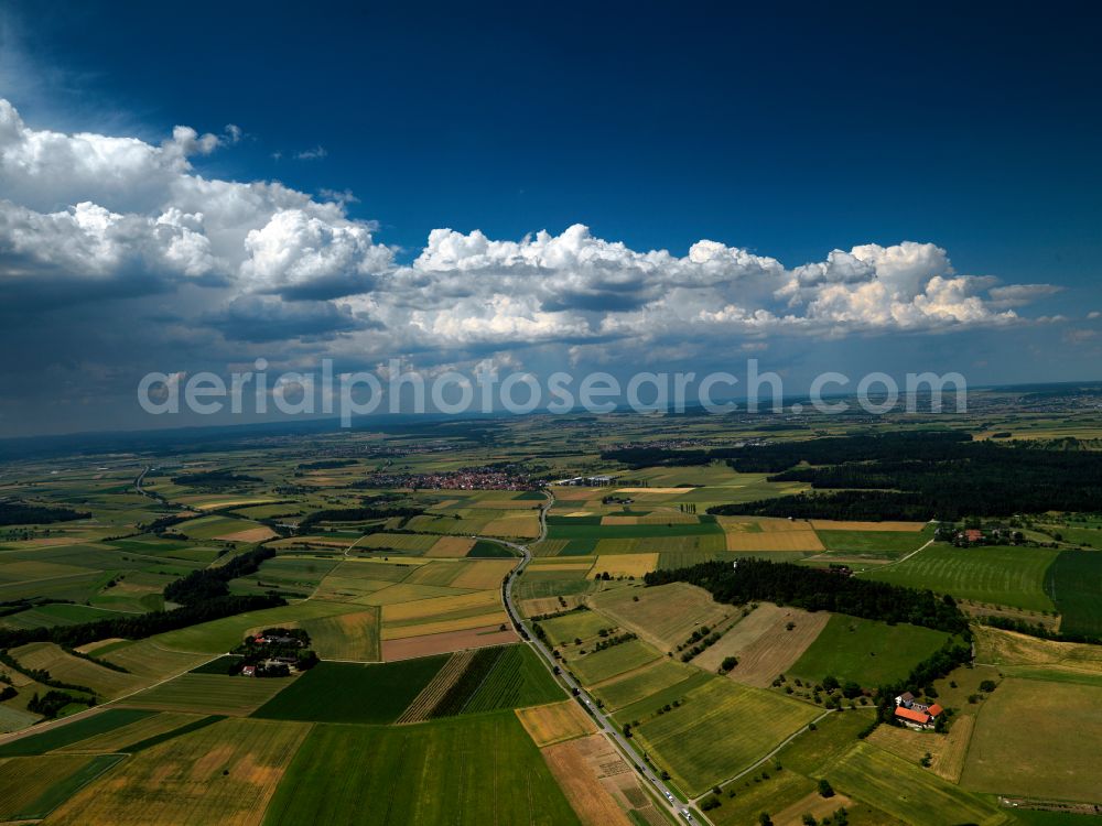 Neustetten from above - Weather conditions with cloud formation in Neustetten in the state Baden-Wuerttemberg, Germany