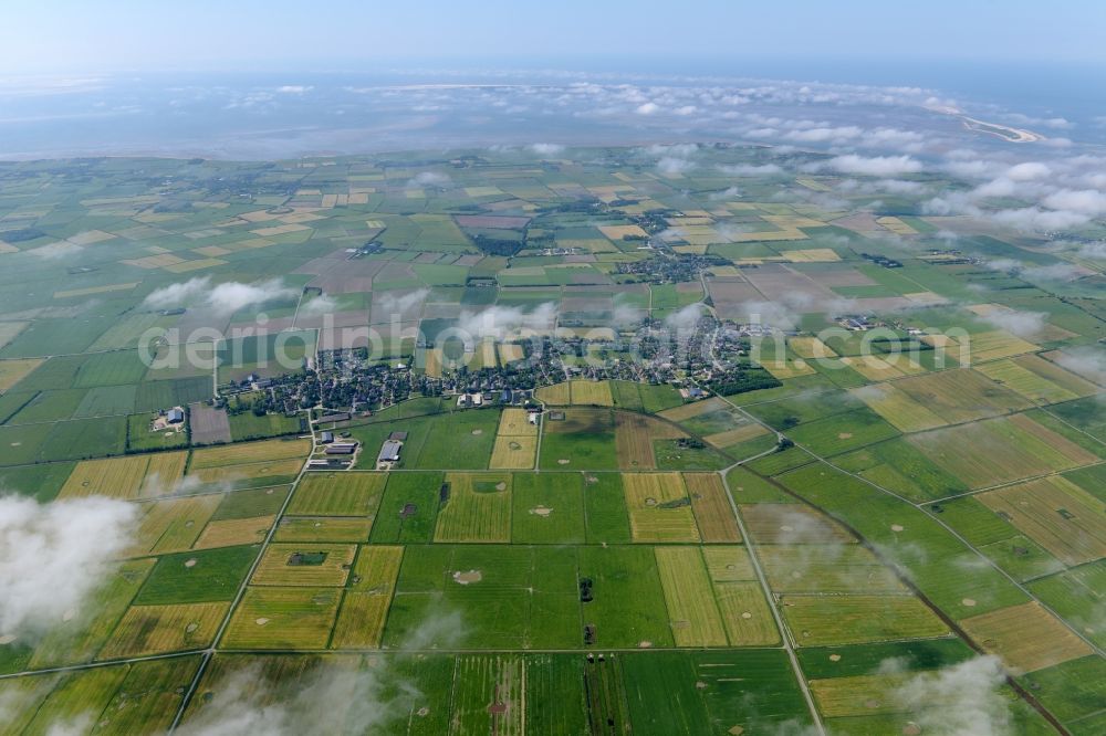 Oldsum from above - Weather conditions with cloud formation above the fields in Oldsum in the state Schleswig-Holstein