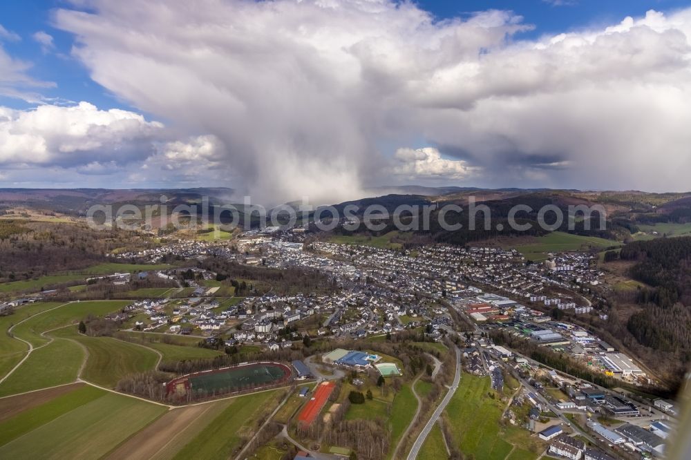 Aerial photograph Bad Berleburg - Weather conditions with cloud formation in the district Am Stoeppelsweg in Bad Berleburg in the state North Rhine-Westphalia, Germany