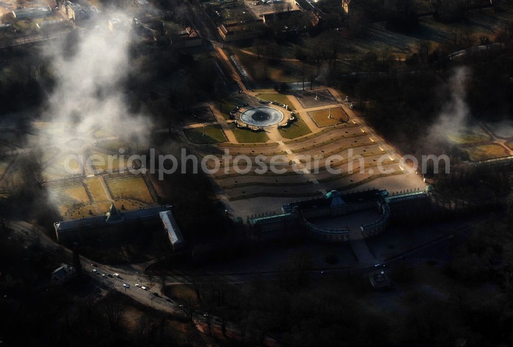 Aerial image Potsdam - Weather conditions with cloud formation ueber dem Schloss Sanssouci in Potsdam in the state Brandenburg