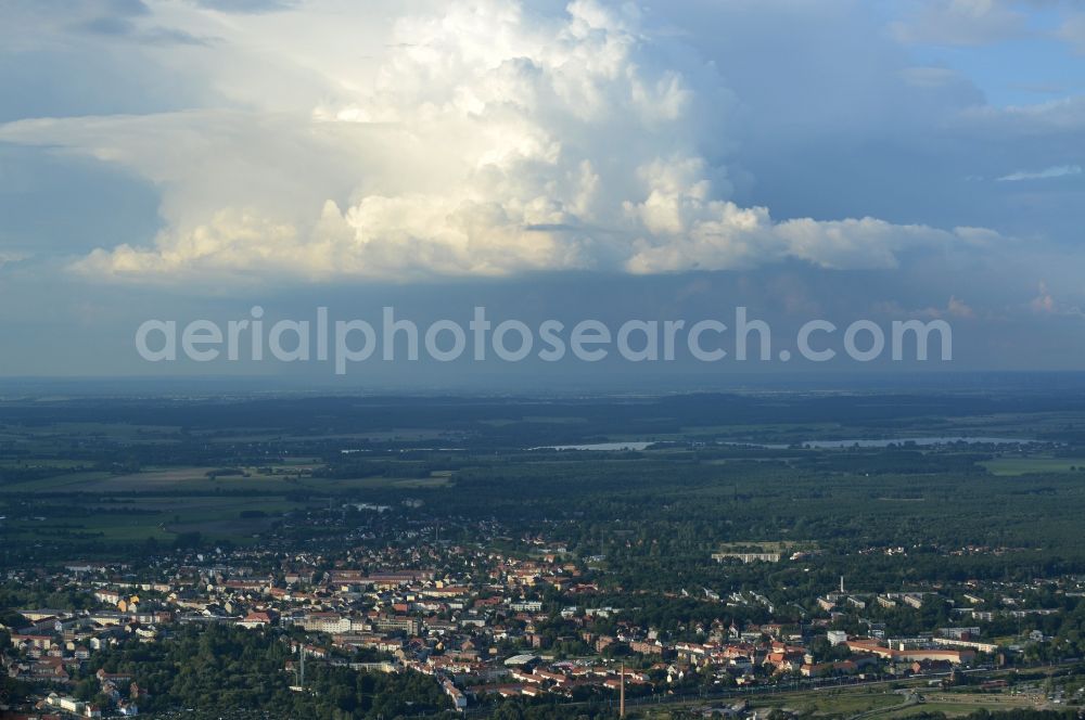 Aerial image Rathenow - Weather conditions with cloud formation and Strato- Cumulus - formation over Rathenow in the state Brandenburg