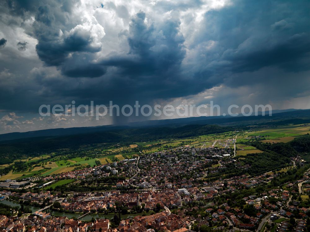 Aerial photograph Rottenburg am Neckar - Weather conditions with cloud formation in Rottenburg am Neckar in the state Baden-Wuerttemberg, Germany