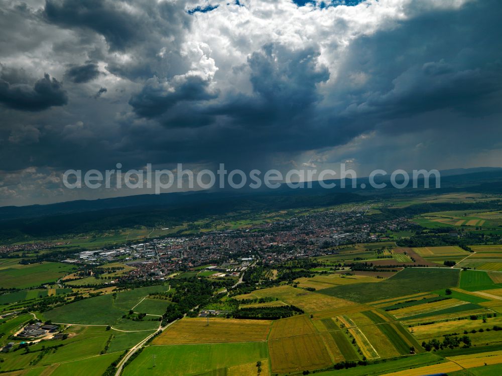 Aerial image Rottenburg am Neckar - Weather conditions with cloud formation in Rottenburg am Neckar in the state Baden-Wuerttemberg, Germany