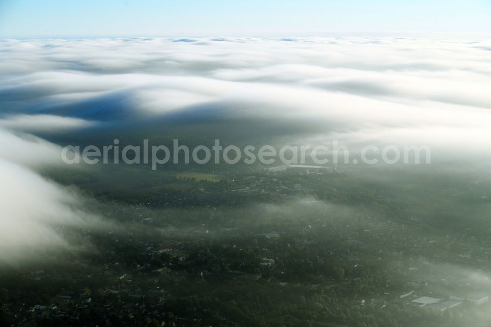 Zahrensen from above - Weather conditions with cloud formation in Schneverdingen in the state Lower Saxony, Germany