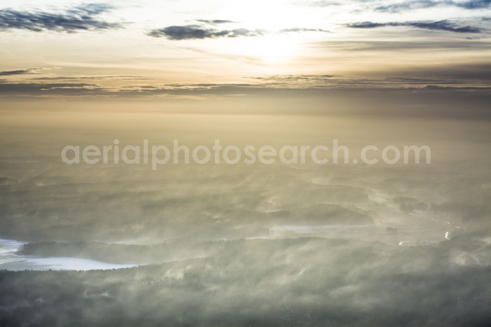 Aerial photograph Schorfheide - Weather conditions with cloud formation at sunrise- landscape in Schorfheide in the state Brandenburg