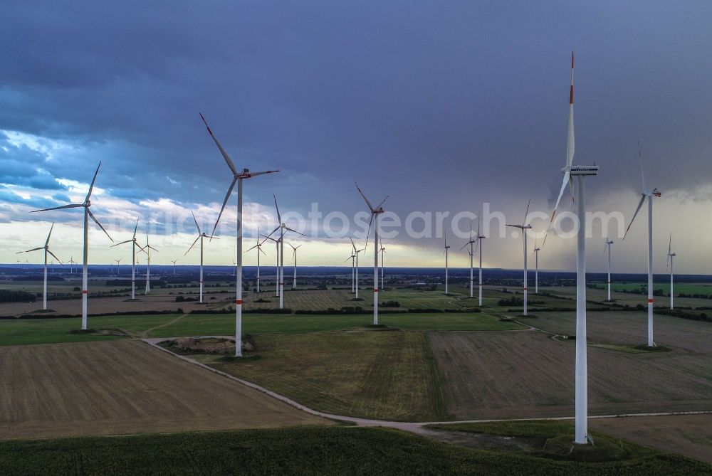 Aerial photograph Sieversdorf - Weather conditions with cloud formation over fields in Sieversdorf in the state Brandenburg, Germany