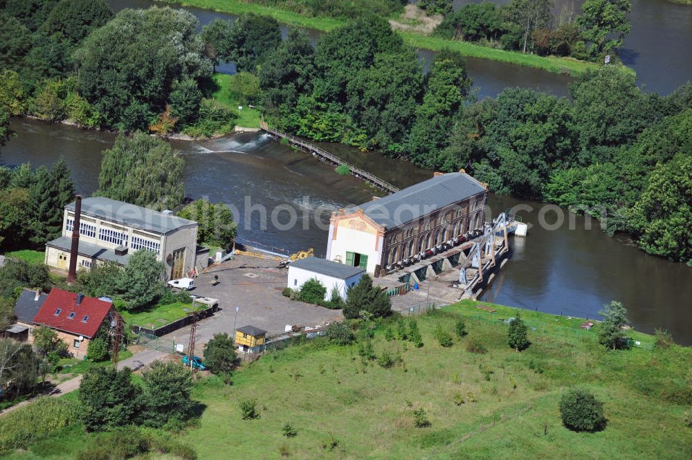 Aerial image Wettin-Löbejün - Hydroelectric power station at the Elbe river in Wettin, Saxony-Anhalt