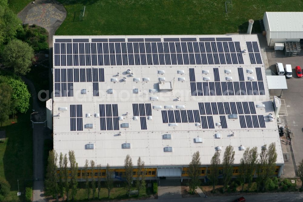 Mainz from above - Warehouse of WfB manufacturing and service workshops for disabled people Mainz gGmbH in the industrial area at the Robert - Koch - street in Mainz in Rhineland-Palatinate