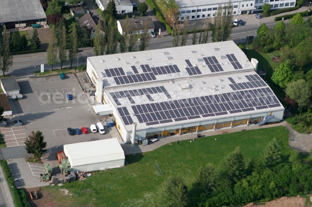 Aerial photograph Mainz - Warehouse of WfB manufacturing and service workshops for disabled people Mainz gGmbH in the industrial area at the Robert - Koch - street in Mainz in Rhineland-Palatinate