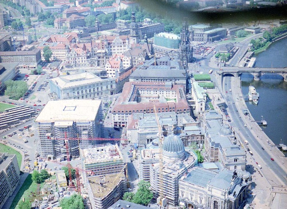 Aerial image Dresden / Sachs. - Wiederaufbau der Dresdner Frauenkirche in der Altstadt von Dresden.