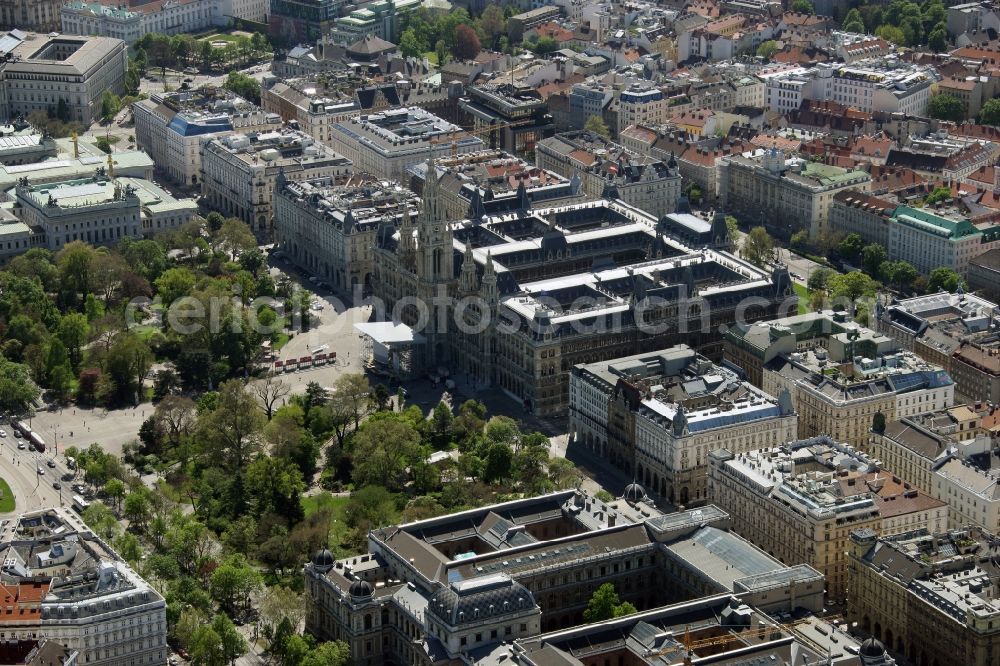 Aerial photograph Wien - The neo-Gothic Vienna City Hall at the City Hall Park in the inner city district in Austria