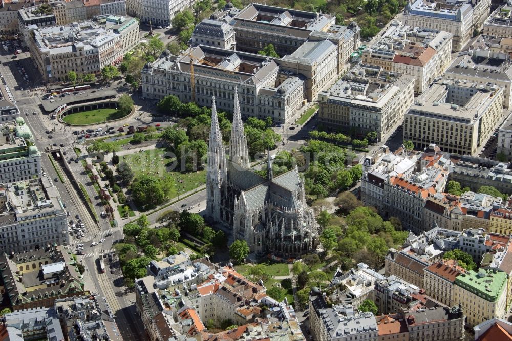 Wien from above - Votive Church located on Ringstrasse in the Alsergrund district of Vienna in Austria