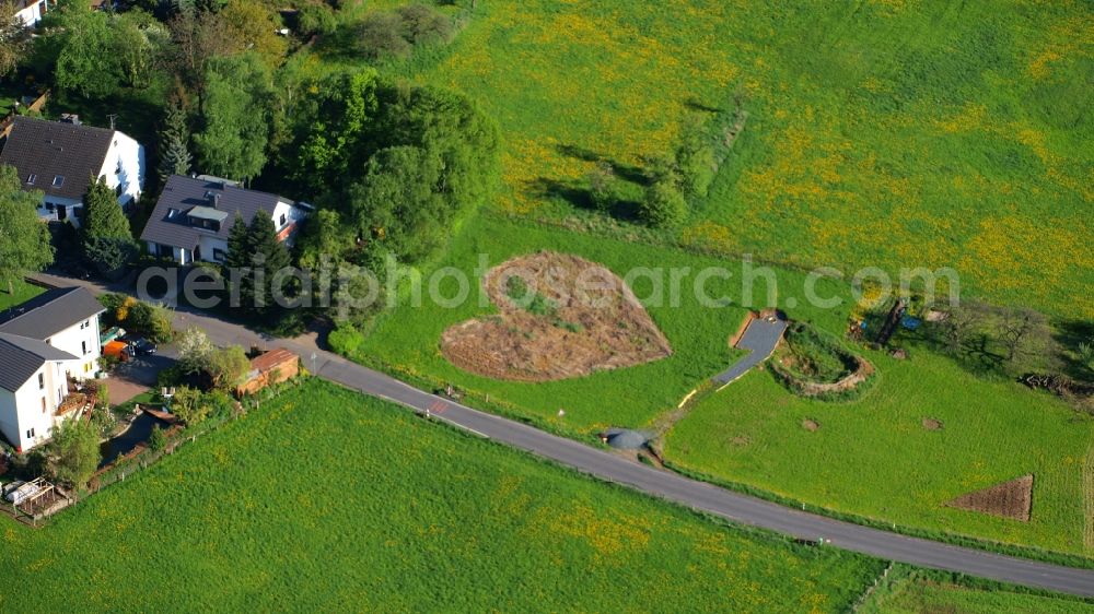 Königswinter from the bird's eye view: Meadow in heart shape in Koenigswinter-Rauschendorf in the state North Rhine-Westphalia, Germany