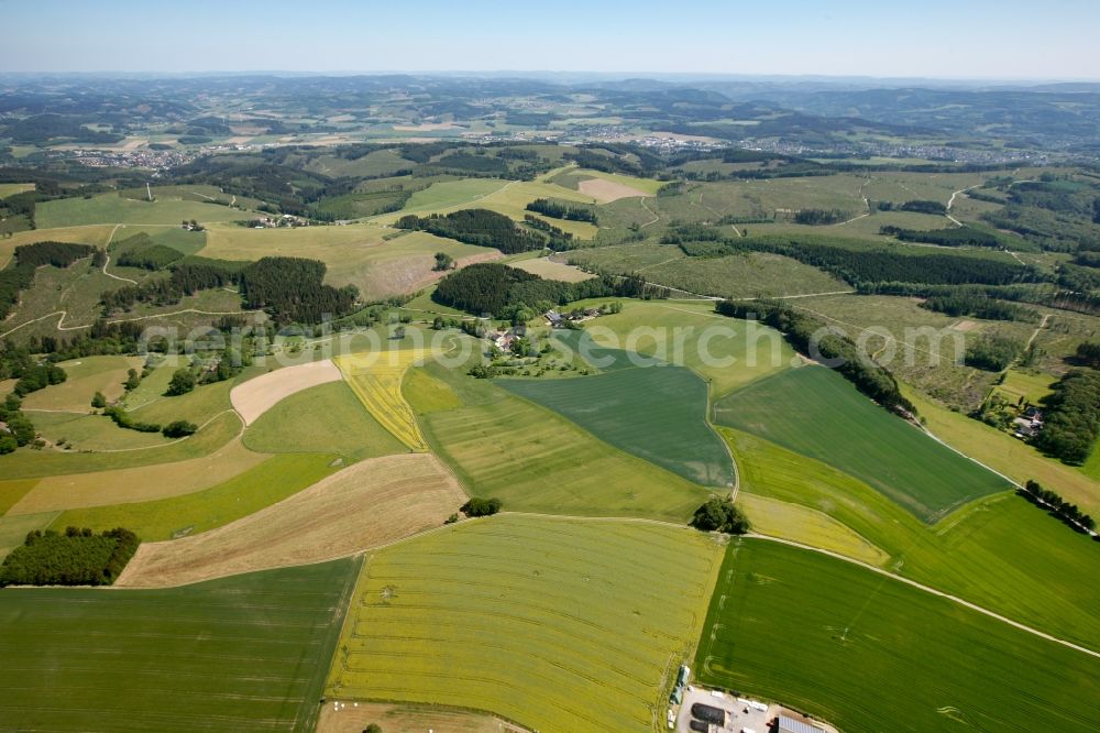 Aerial photograph Hemer - Meadows and field landscape at Hemer in Sauerland in North Rhine-Westphalia