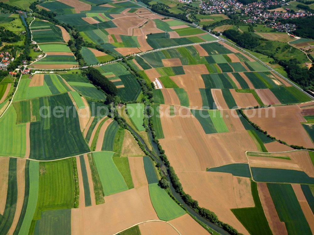 Forchheim from above - Fields and acres in Forchheim in the state of Bavaria. Forchheim is a large district town in Upper Franconia located on the channel. It is part of the economy region of Bamberg-Forchheim