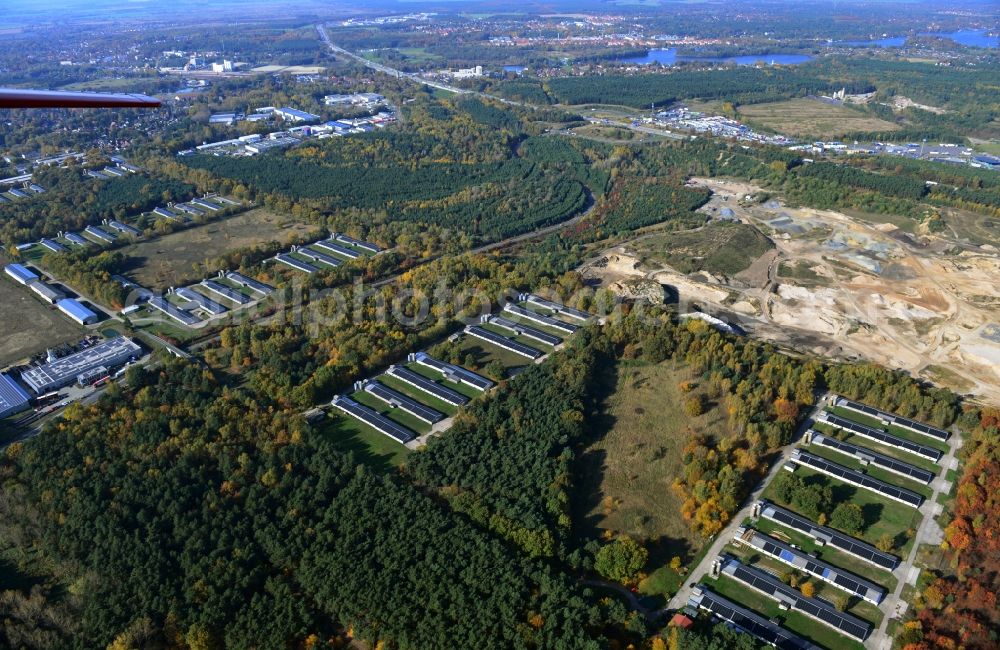 Zernsdorf from the bird's eye view: Wiesenhof poultry farm feedlot on Segelfliegerdamm in Zernsdorf in Brandenburg