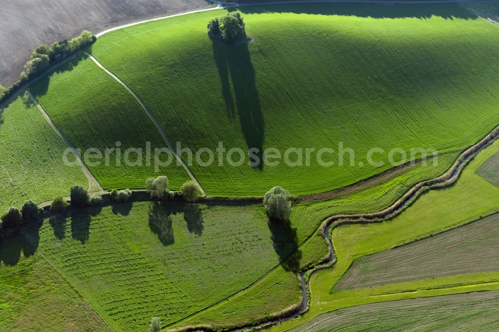 Aerial image Salem - Wavy grass surface structures of a hilly landscape in Salem in the state Baden-Wuerttemberg, Germany