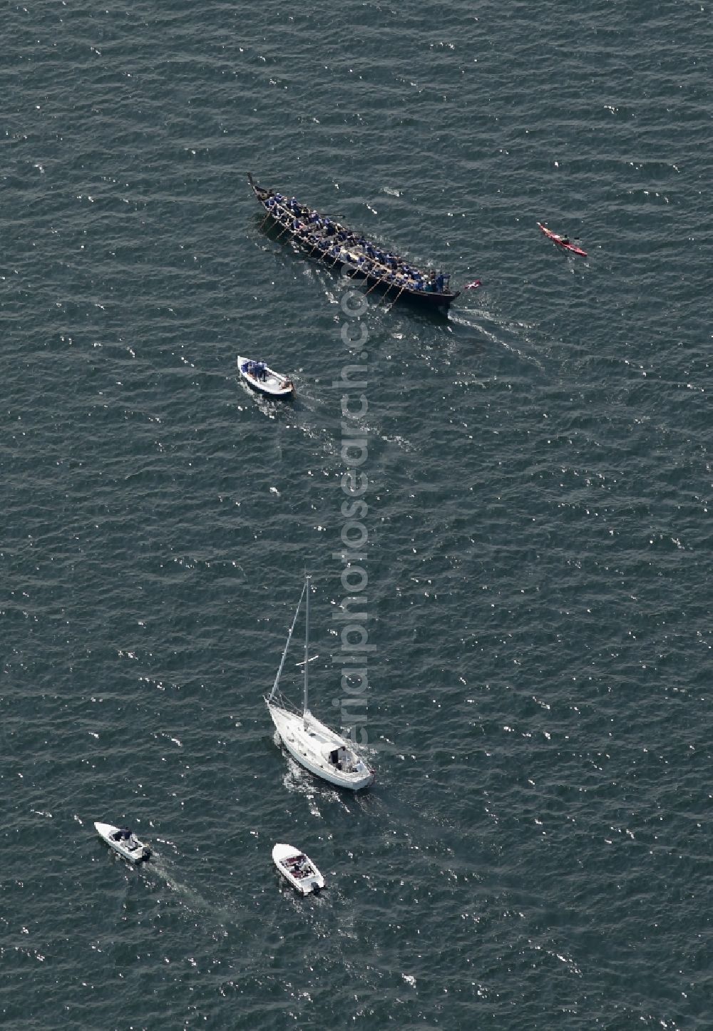 Aerial image Krusau - Viking longship on the Flensburg Fjord in Krusau in Denmark