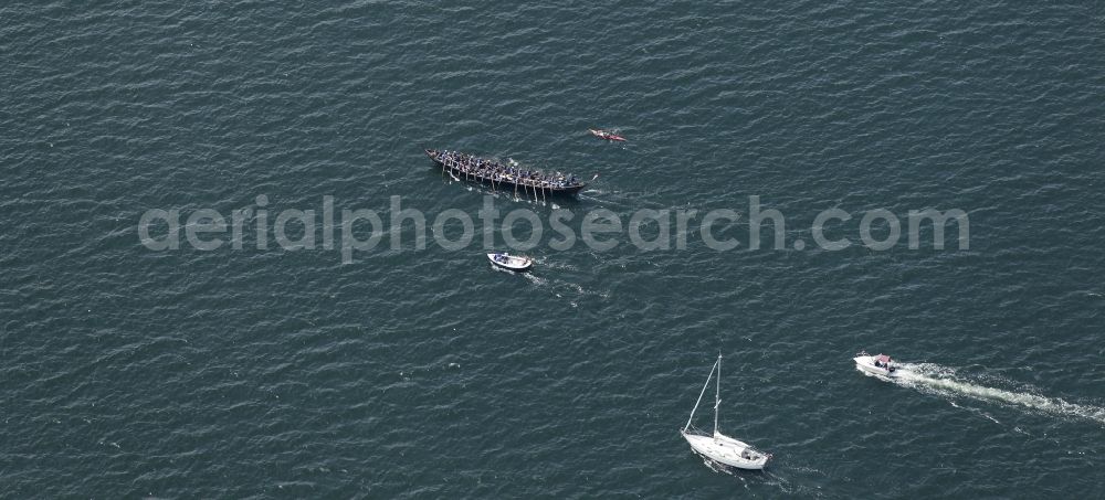 Krusau from above - Viking longship on the Flensburg Fjord in Krusau in Denmark