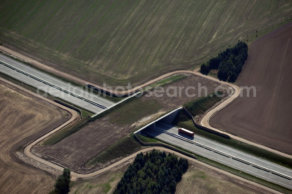 Aerial photograph Frauendorf - Green bridge over the A72 at Frauendorf in the state Saxonia