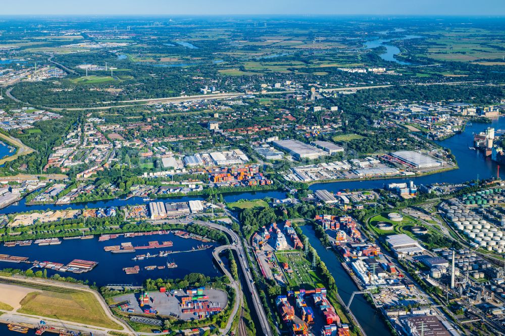 Hamburg from above - Wilhelmsburg industry and residential area Reiherstieg in Hamburg, Germany