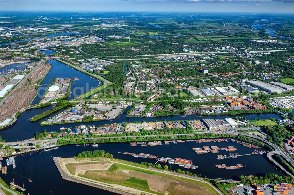 Aerial image Hamburg - Wilhelmsburg industry and residential area Reiherstieg in Hamburg, Germany