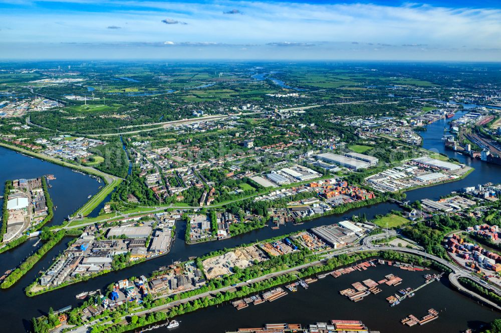 Aerial photograph Hamburg - Wilhelmsburg industry and residential area Reiherstieg in Hamburg, Germany