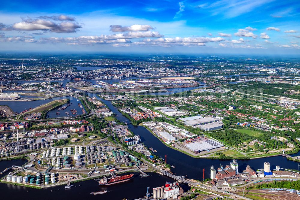 Hamburg from above - Wilhelmsburg industry and residential area Reiherstieg in Hamburg, Germany