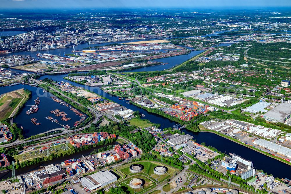 Hamburg from above - Wilhelmsburg industry and residential area Reiherstieg in Hamburg, Germany