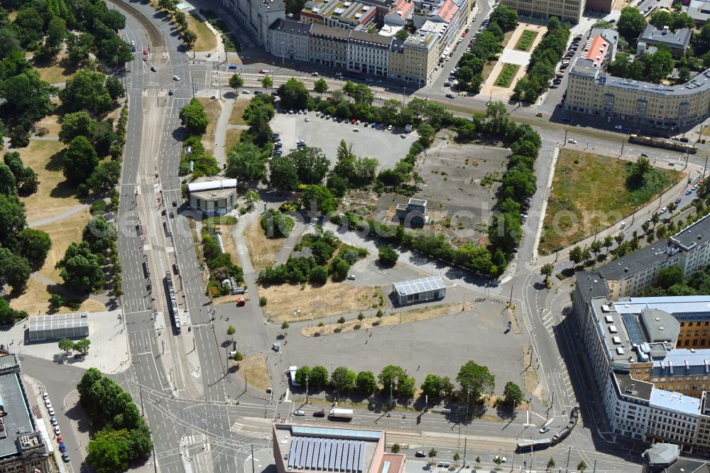 Leipzig from above - Ensemble space Wilhem-Leuschner-Platz in the inner city center in Leipzig in the state Saxony