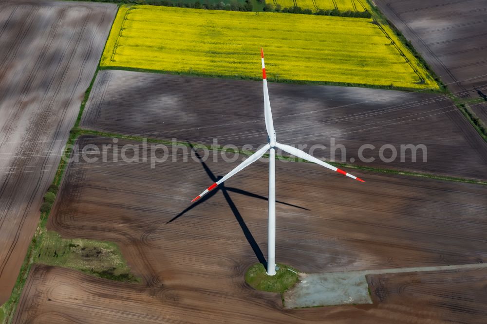 Aerial image Handewitt - Wind turbine windmills on a field in Handewitt in the state Schleswig-Holstein, Germany