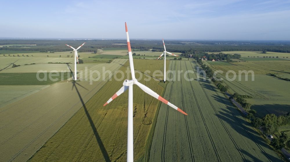 Aerial image Sülbeck - Wind turbine windmill on a field in Suelbeck in the state Lower Saxony