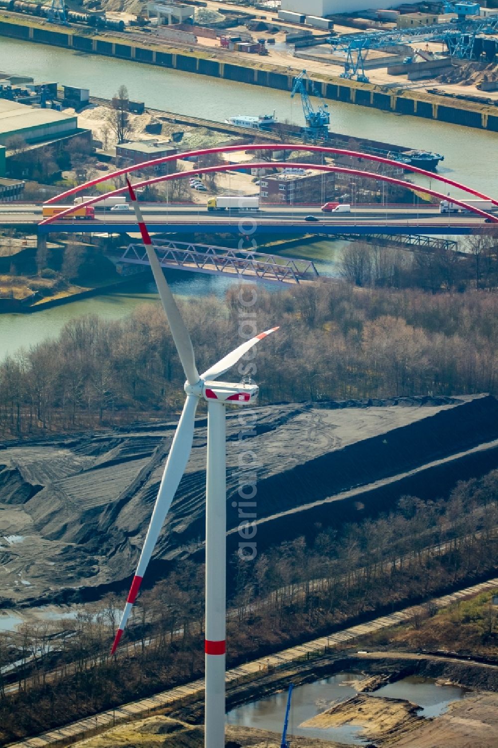 Bottrop from above - Wind turbine (WT) - wind turbine on the factory premises of Prosper coke plant in Bottrop in North Rhine-Westphalia