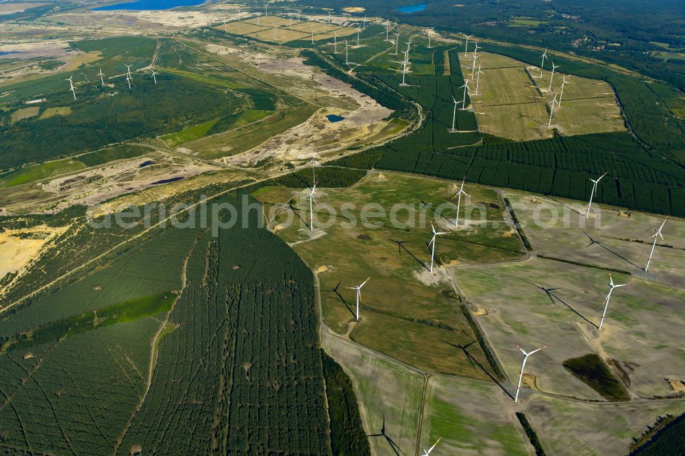 Aerial photograph Schipkau - Wind turbines (WEA) - wind turbines - on a field near Schipkau in the state Brandenburg, Germany