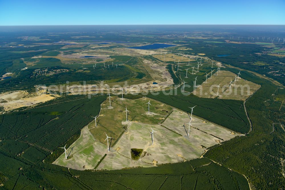 Schipkau from above - Wind turbines (WEA) - wind turbines - on a field near Schipkau in the state Brandenburg, Germany