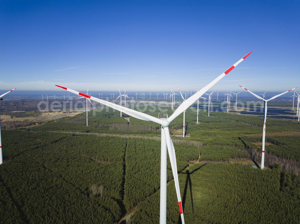 Aerial photograph Schipkau - Wind turbines (WEA) - wind turbines - on a field near Schipkau in the state Brandenburg, Germany