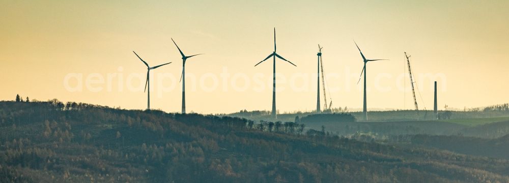 Aerial image Blintrup - Wind turbine windmills on a field in Blintrup in the state North Rhine-Westphalia, Germany