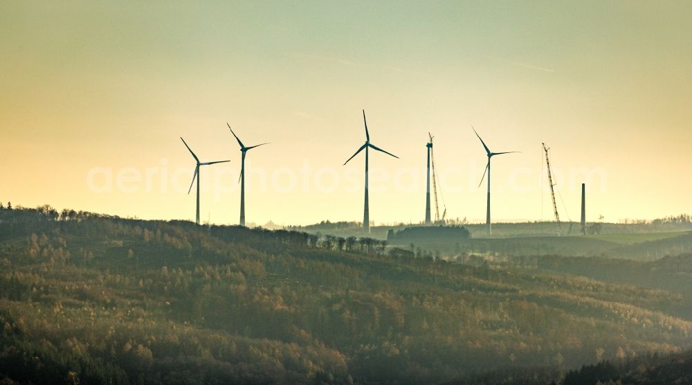 Aerial photograph Blintrup - Wind turbine windmills on a field in Blintrup in the state North Rhine-Westphalia, Germany