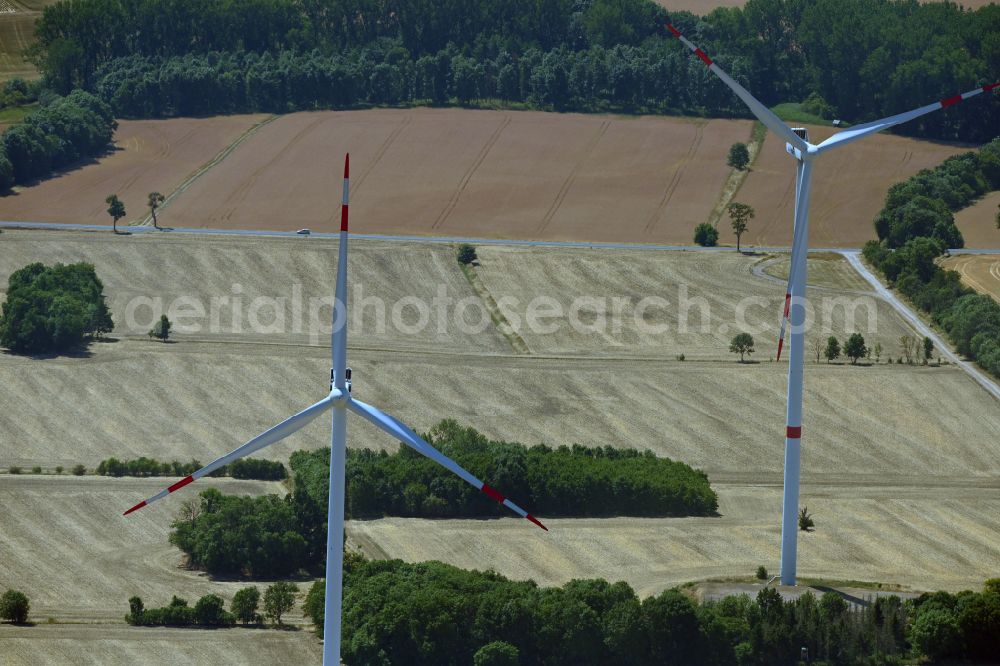 Ebenheim from the bird's eye view: Wind turbine windmills on a field in Ebenheim in the state Thuringia, Germany