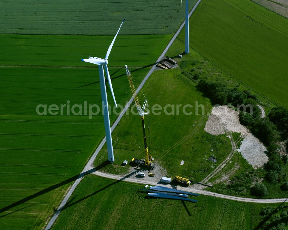 Aerial photograph Horn - Wind turbine windmills on a field in Horn in the state Rhineland-Palatinate, Germany