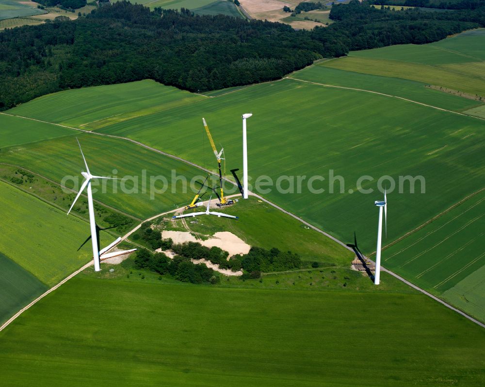 Horn from above - Wind turbine windmills on a field in Horn in the state Rhineland-Palatinate, Germany