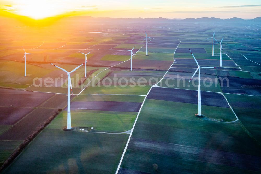 Aerial image Ottersheim bei Landau - Wind turbine windmills on a field in Ottersheim bei Landau in the state Rhineland-Palatinate, Germany