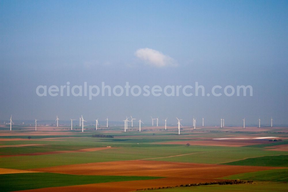 Aerial photograph Ober-Flörsheim - Wind turbine windmills on a hill in Ober-Floersheim in the state Rhineland-Palatinate