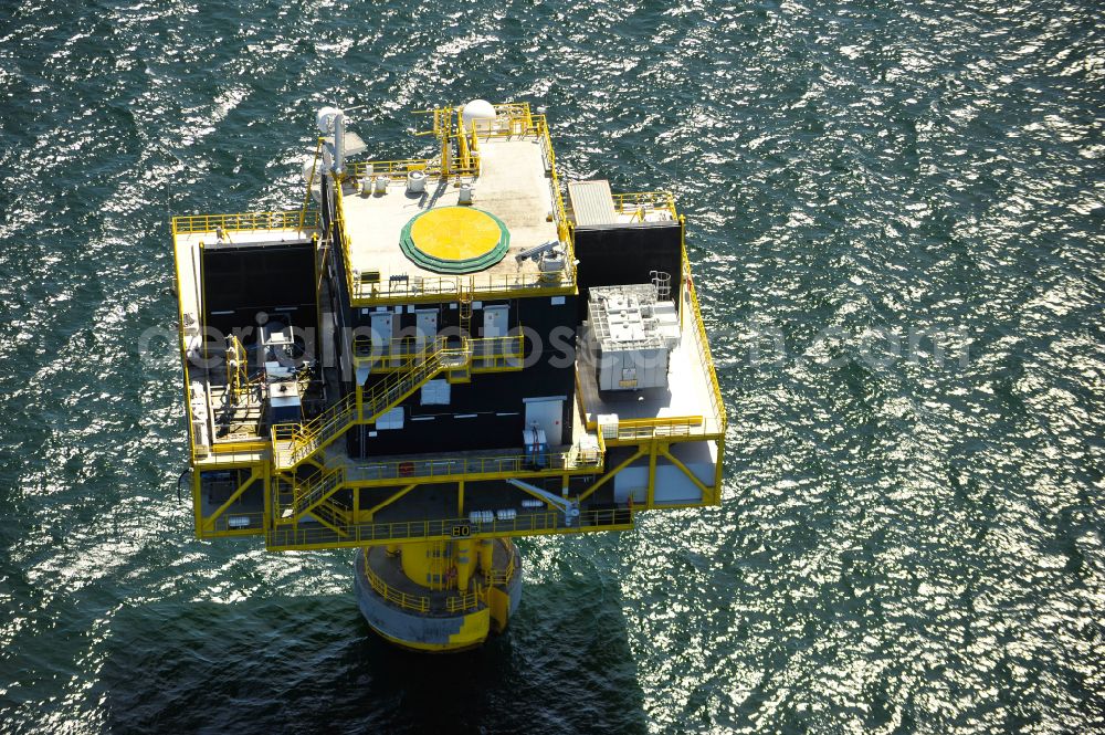 Zingst from above - Wind turbines of the offshore wind farm EnBW Baltic 1 on the water surface of Baltic Sea in Zingst in the state Mecklenburg - Western Pomerania, Germany