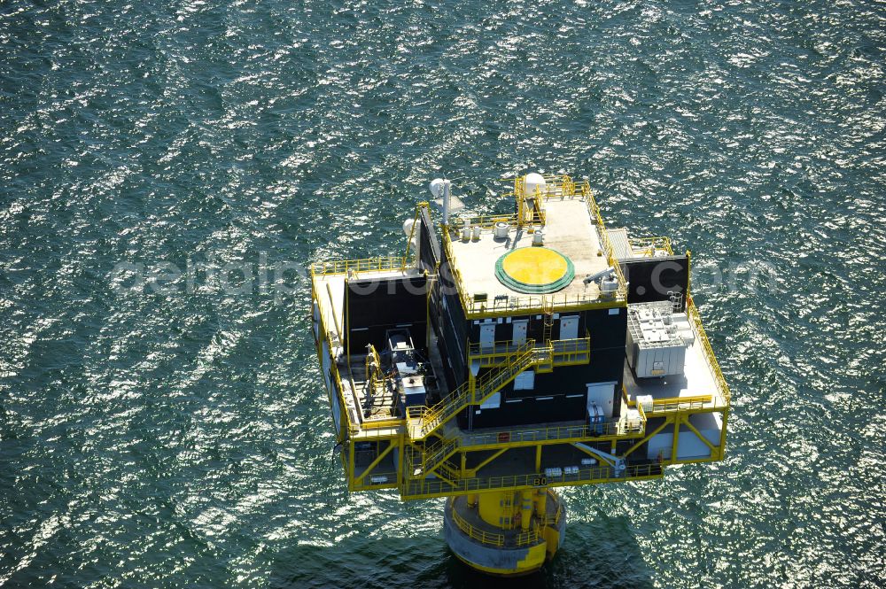 Zingst from the bird's eye view: Wind turbines of the offshore wind farm EnBW Baltic 1 on the water surface of Baltic Sea in Zingst in the state Mecklenburg - Western Pomerania, Germany